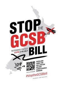 Stop GCSB Bill protest 27 July 2013 poster