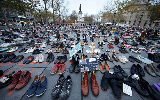 Climate change paris shoe protest