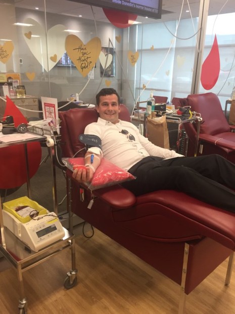 David Seymour giving blood